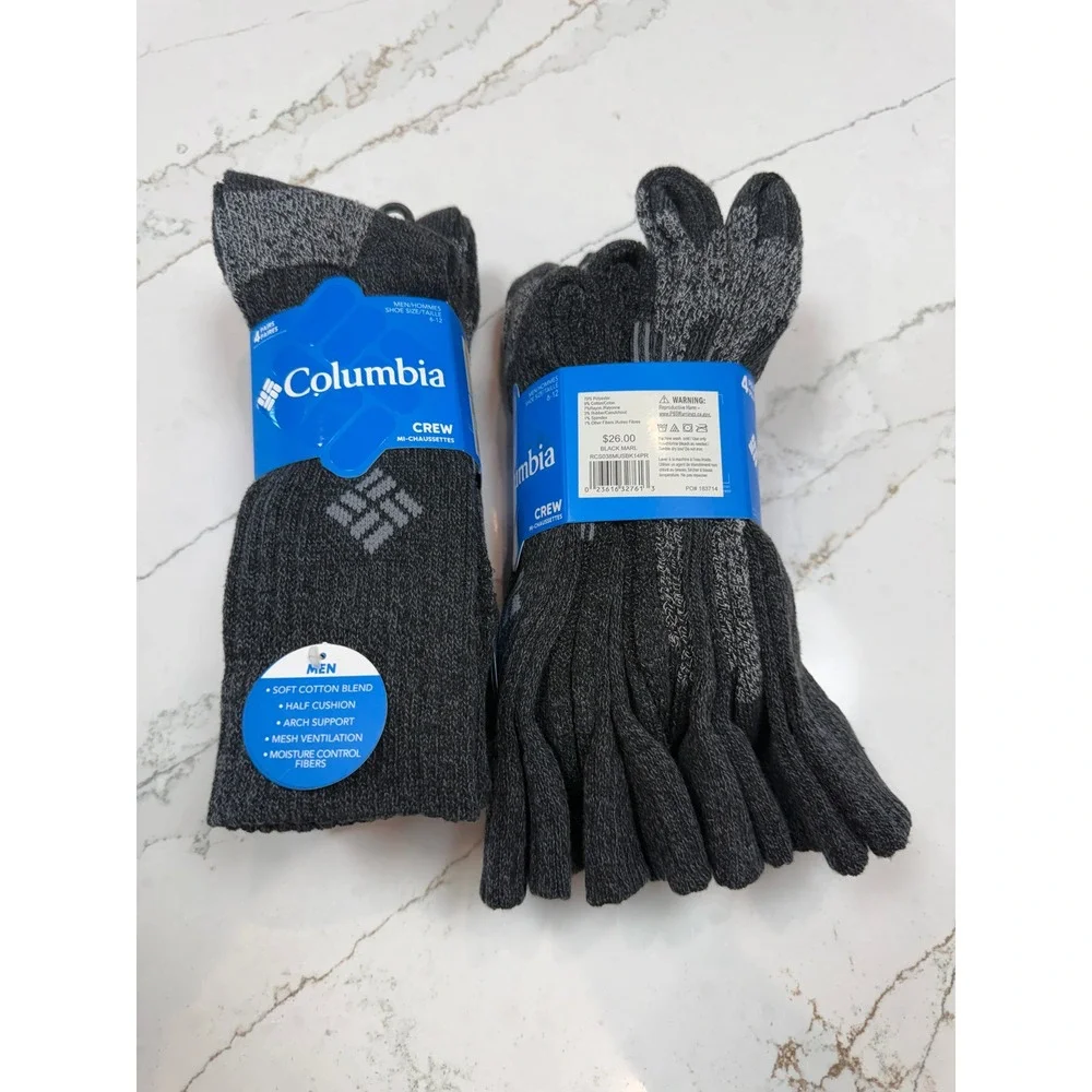 Columbia Men's 8 Pairs Moisture Control Crew Socks Black/Gray Sz‎ 6-12 - NWT